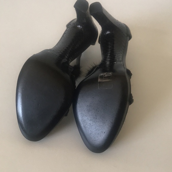 GUCCI sBlack Mink Fur & Swarovski High Heels w/Ankle Straps Size 37.5 - Picture 13 of 16